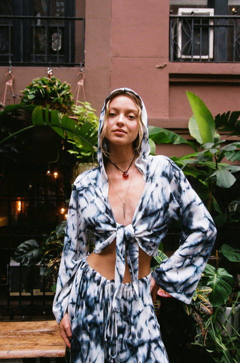 Tie-Dye Front-Tie Sweater