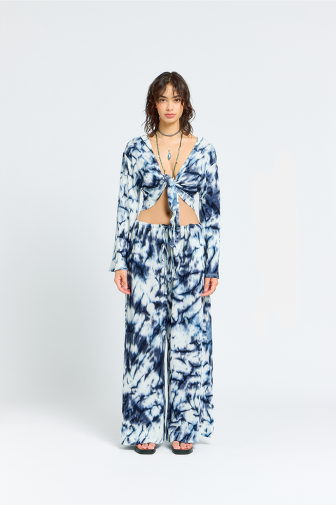 Tie-Dye Front-Tie Sweater