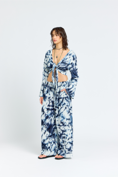 Tie-Dye Front-Tie Sweater