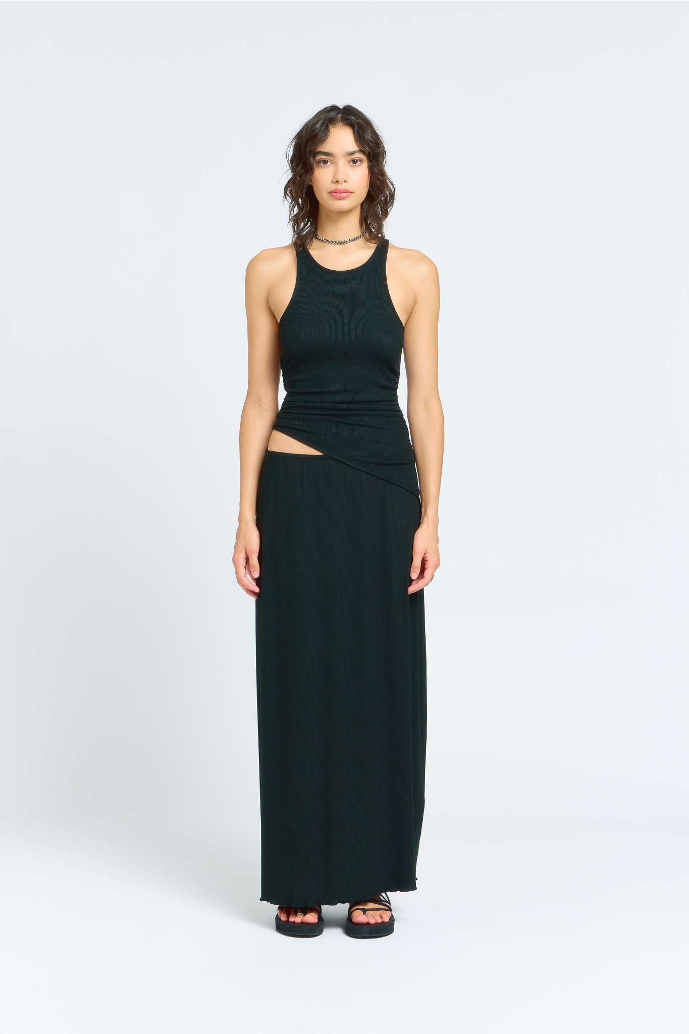 ruched racerback tank dress Everlane Form Tank Dress Supima Cotton Midi Racerback Ruched Stretch Cocoa  XXS